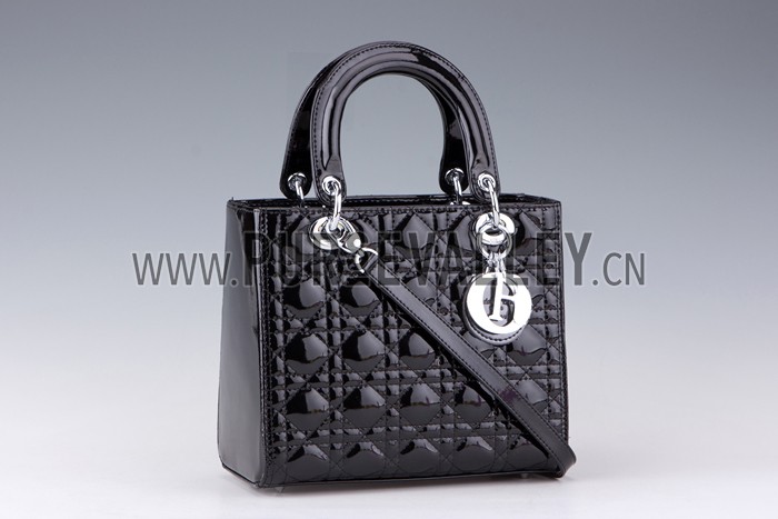 Dior Small Lady Cannage Bag Patent Leather Black