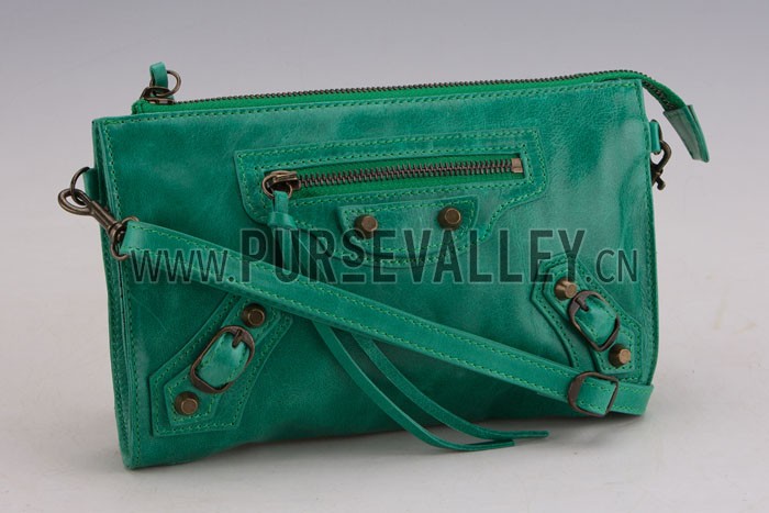 Balenciaga Giant Gold Envelope Wallet with Strap Green
