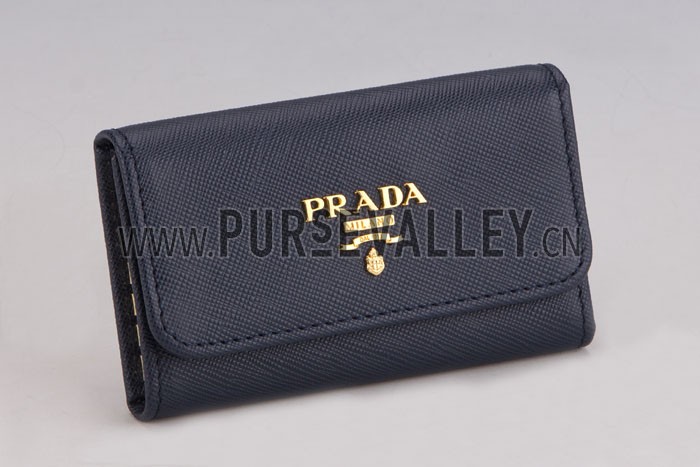 Prada Continental Leather Key Holder Dark Blue