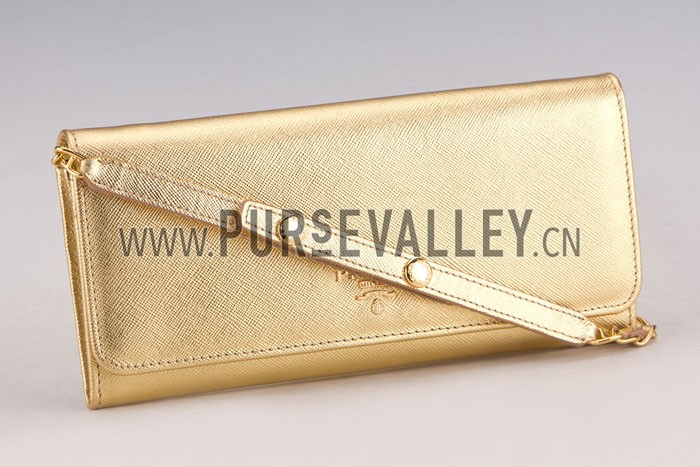 Prada Continental Wallet with Strap Gold