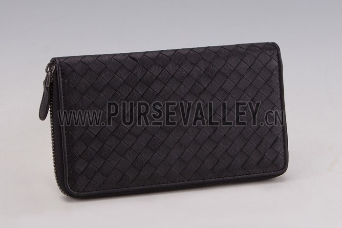 Bottega Veneta Intrecciato Nappa Zip Around Wallet Black