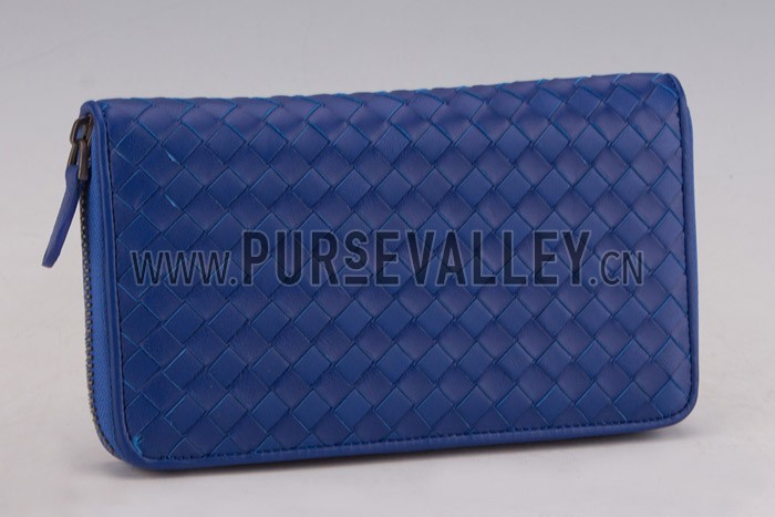 Bottega Veneta Intrecciato Nappa Zip Around Wallet Blue