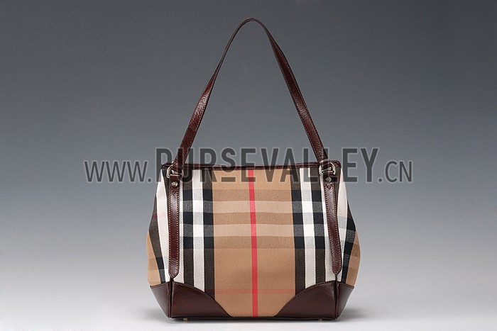 Burberry Small Bridle House Check Tote Bag Dark Brown 607780