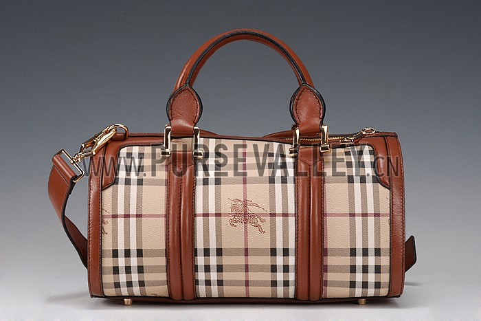 Burberry Check Haymarket Bowler Bag Brown 607785