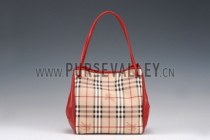 Burberry Small Haymarket Check Tote Bag Red 607796