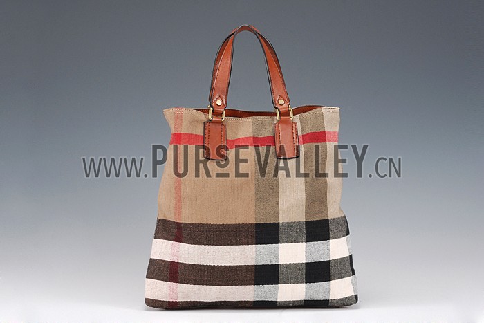 Burberry Medium Canvas Check Tote Bag Brown 607801