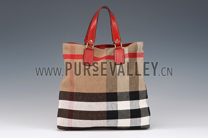 Burberry Medium Canvas Check Tote Bag Red 607802