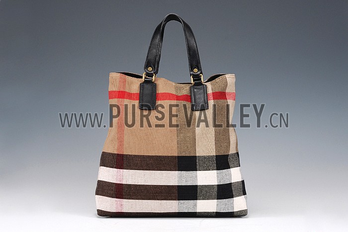Burberry Medium Canvas Check Tote Bag Black 607803