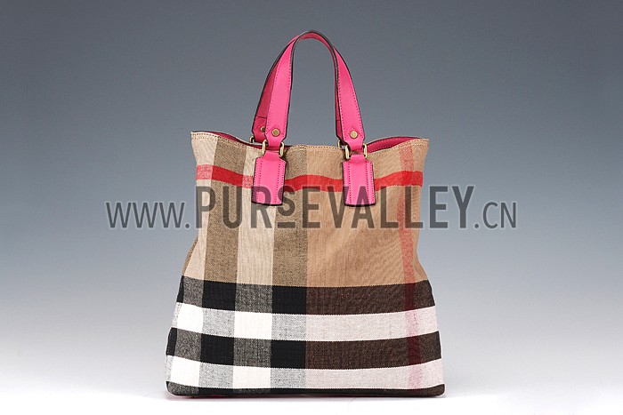 Burberry Medium Canvas Check Tote Bag Pink 607804