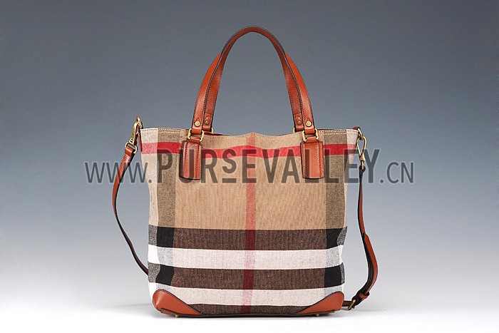Burberry Large Canvas Check Tote Bag Brown 607811