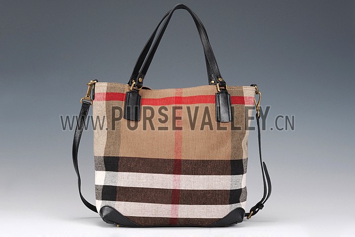 Burberry Large Canvas Check Tote Bag Black 607813