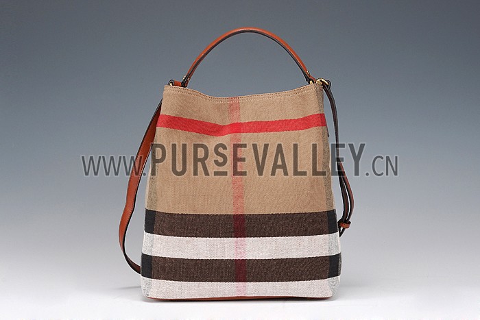 Burberry Medium Canvas Check Hobo Bag Brown 607817