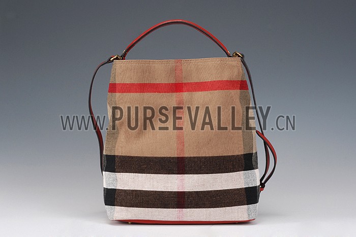 Burberry Medium Canvas Check Hobo Bag Red 607818