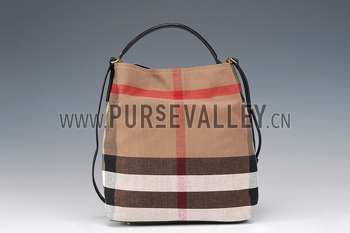 Burberry Medium Canvas Check Hobo Bag Black 607819
