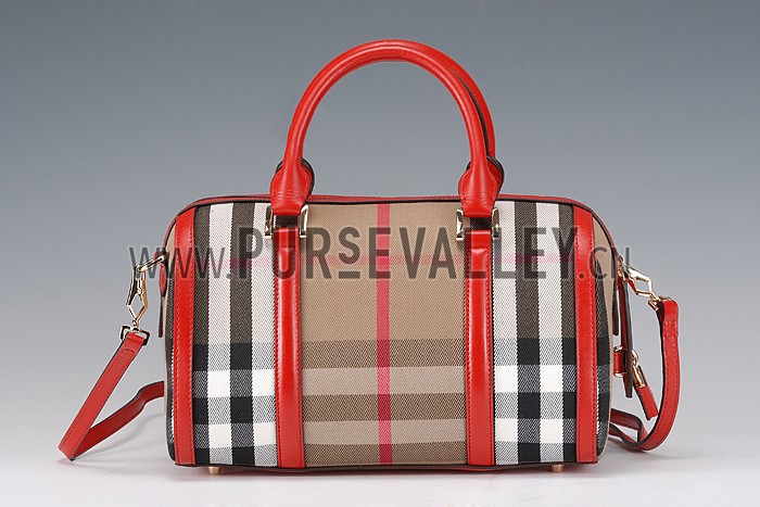Burberry Sartorial House Check Bowling Bag Red 607822