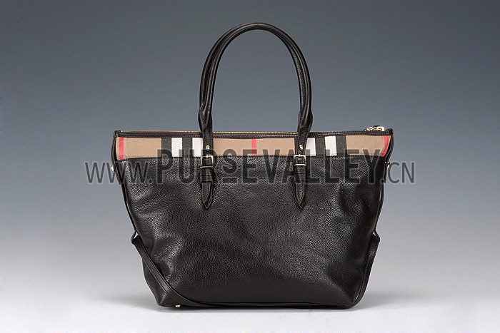 Burberry Small Leather and House Check Tote Bag Black 607825