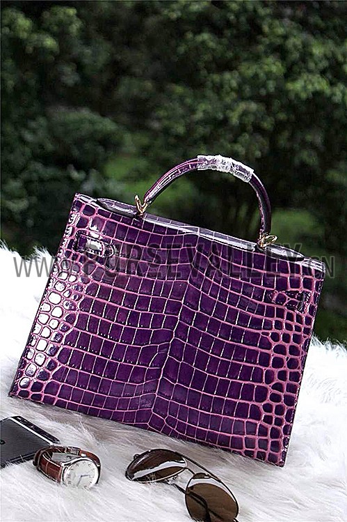 Hermes Kelly 28 Crocodile Leather Purple 608150