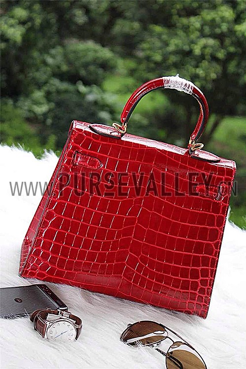 Hermes Kelly 28 Crocodile Leather Red 608151