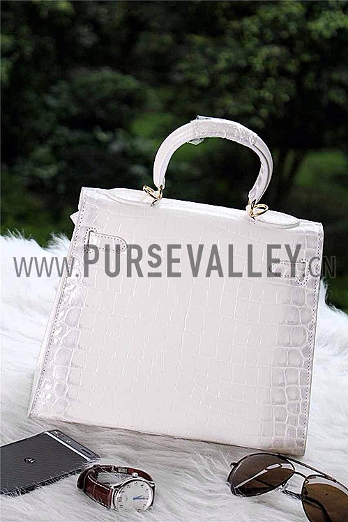 Hermes Kelly 28 Crocodile Leather White 608152
