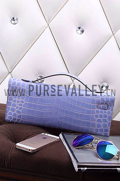Hermes Kelly Longue Clutch Crocodile Leather Light Purple 608172