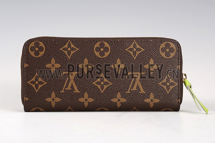 Louis Vuitton Monogram Canvas Zippy Wallet With Green Leather Zipper Pull 608254