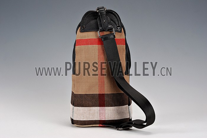 Burberry Man Single Strap Canvas Check Backpack Black 608271