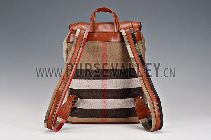 Burberry Man Canvas Check Backpack Saddle Brown 608273