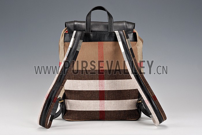 Burberry Man Canvas Check Backpack Saddle Black 608274