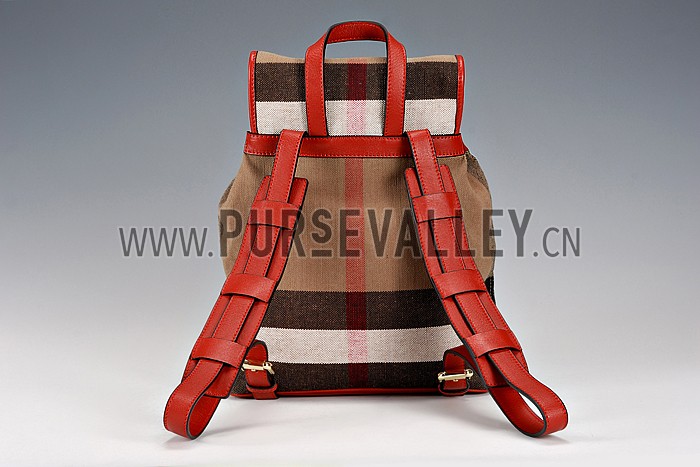 Burberry Canvas Check Backpack Honey Parade Red 608279
