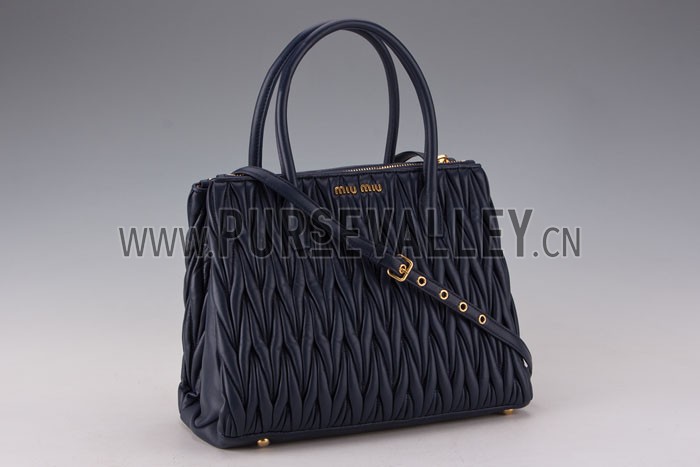 Miu Miu Nappa Leather Three-Pocket Bag Dark Blue