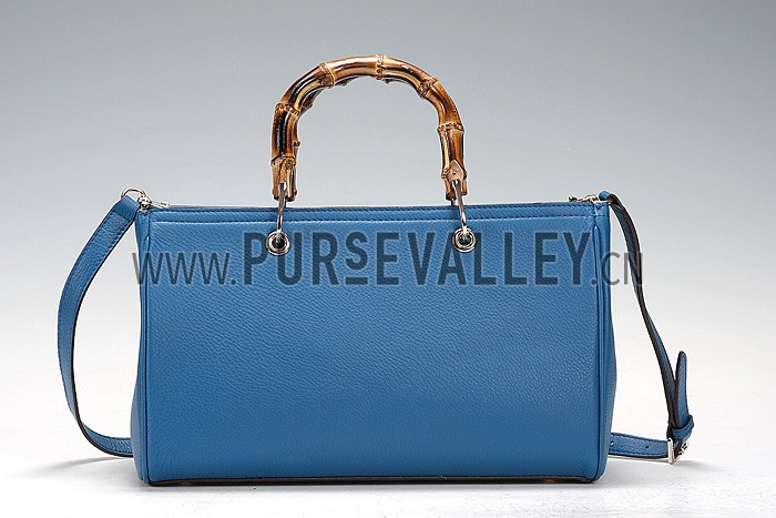 Gucci Bamboo Shopper Leather Small Tote Blue 607315