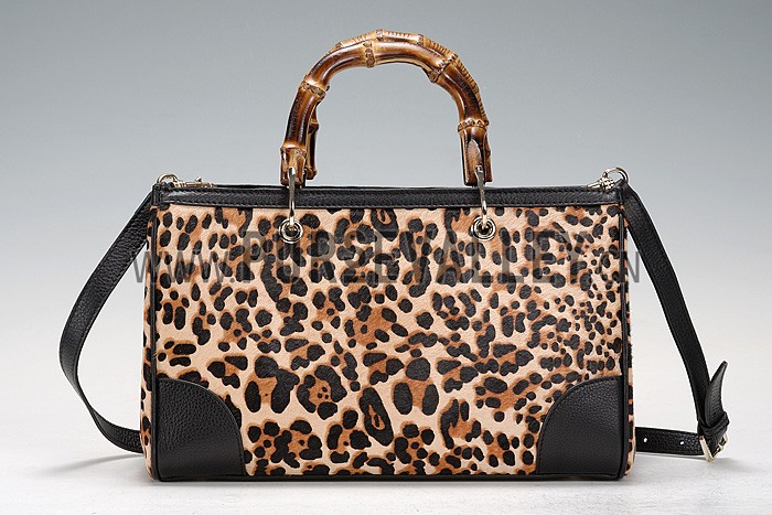 Gucci Bamboo Shopper Leather Small Tote Animal Print 607318