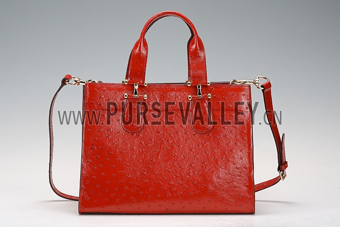 Gucci Red Ostrich Leather Work Bag 607335