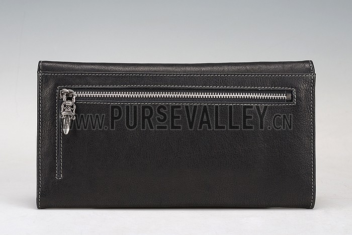Chrome Hearts Black Leather Long Zip Wallet 607430