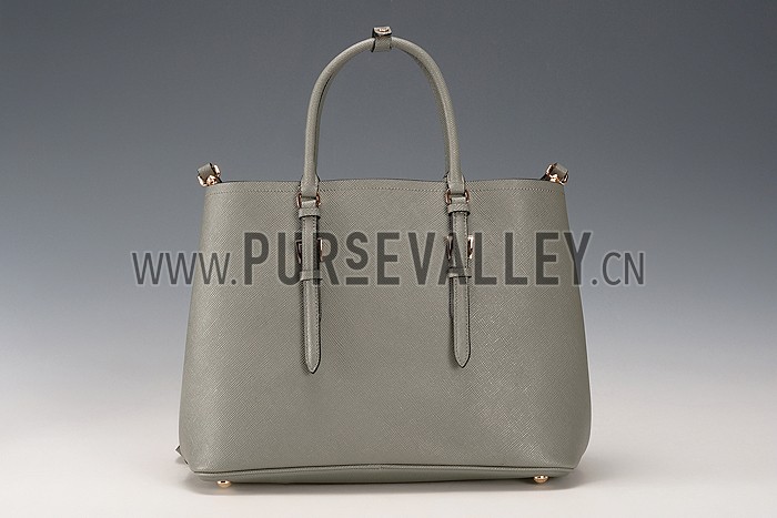 Prada Saffiano Double Tote Grey