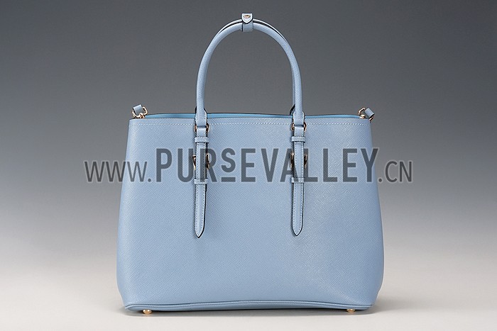 Prada Saffiano Double Tote Light Blue