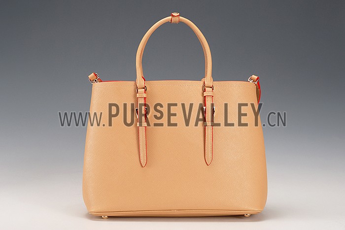 Prada Saffiano Double Tote Light Brown