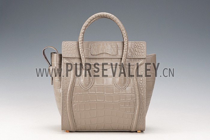Celine Micro Luggage Crocodile Grey