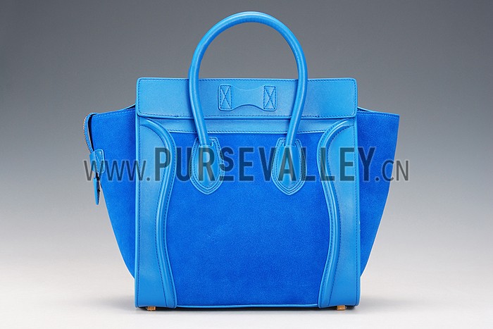 Celine Mini Luggage Blue Leather/Suede Leather