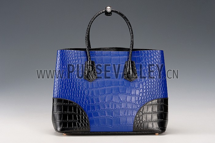 Prada Saffiano Crocodile Leather Black And Blue Bag