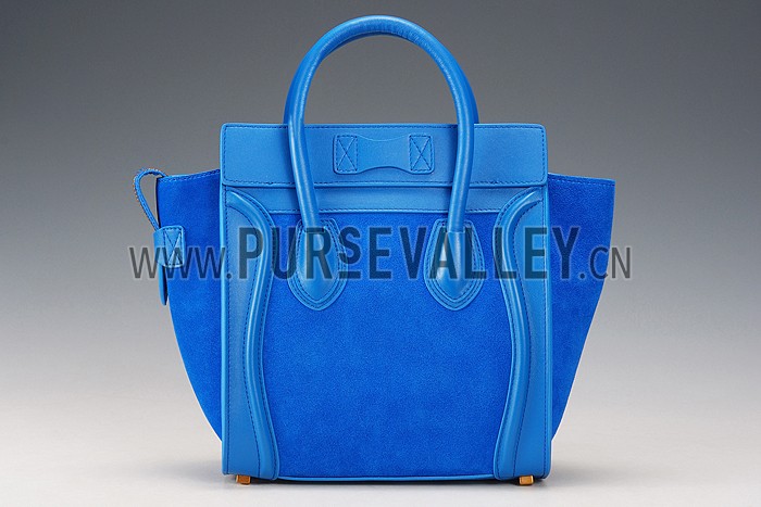 Celine Micro Luggage Blue Leather/Suede Leather