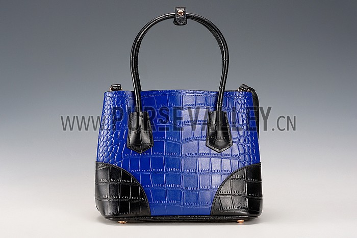 Prada Saffiano Crocodile Leather Black And Blue Small Bag