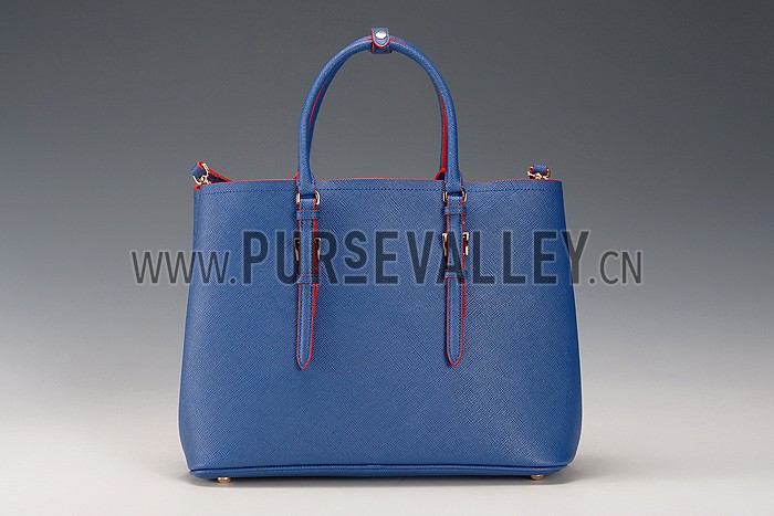 Prada Saffiano Double Tote Blue