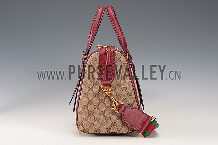 Gucci Lady Web GG Canvas Boston Bag Dark Red