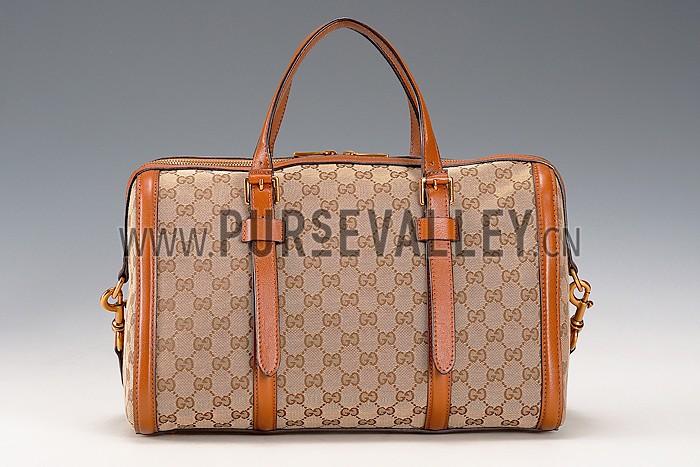 Gucci Lady Web GG Canvas Boston Bag Brown