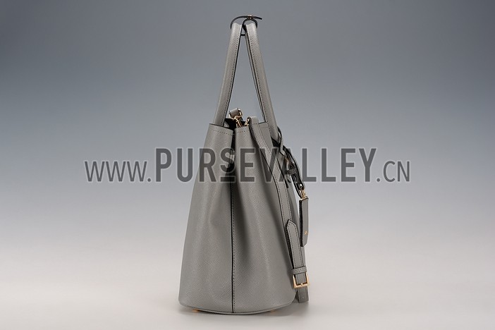 Prada Saffiano Double Tote Grey