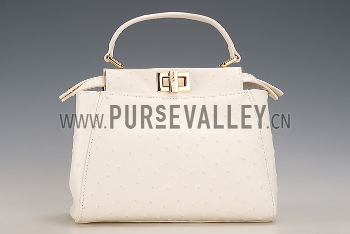 Fendi Peekaboo Mini Ostrich Leather White Bag