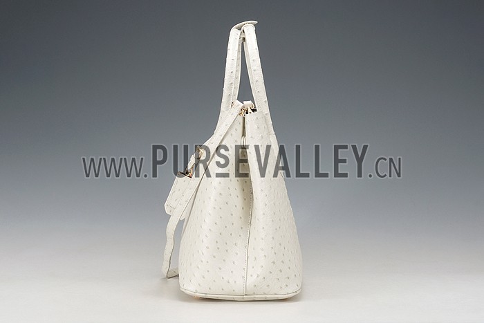 Prada Double Tote Ostrich Leather Bag White
