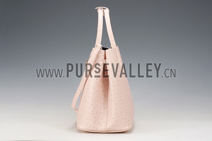 Prada Double Tote Ostrich Leather Bag Light Pink