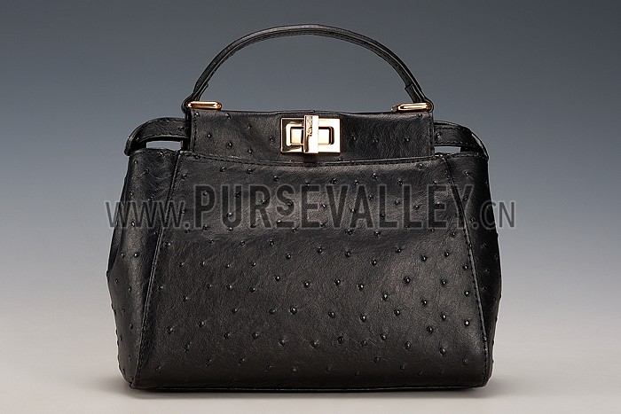 Fendi Peekaboo Mini Ostrich Leather Black Bag